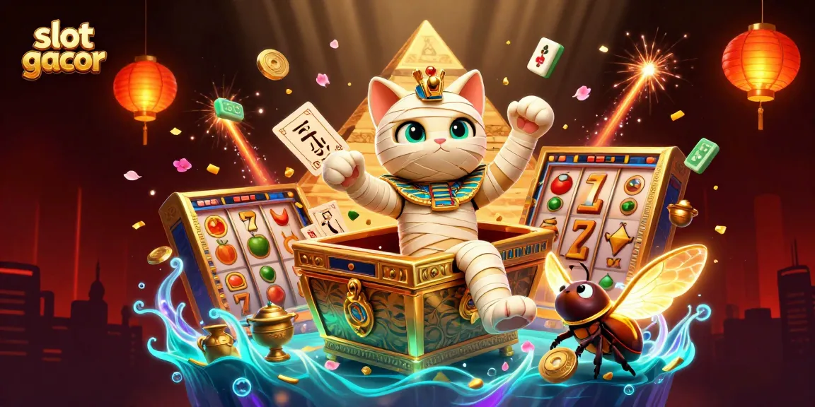 Experience the thrill of slot gacor gaming with a vibrant mummy cat in a pyramid casino