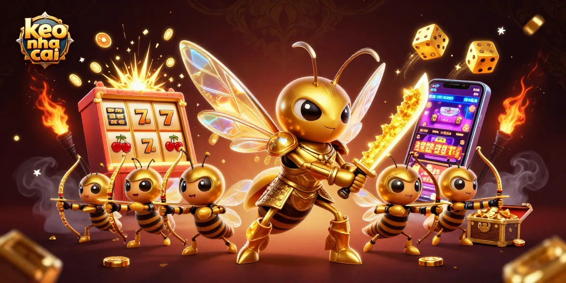 Bet on keo nha cai with a vibrant scene showcasing a golden hornet samurai and casino elements bursting with excitement.