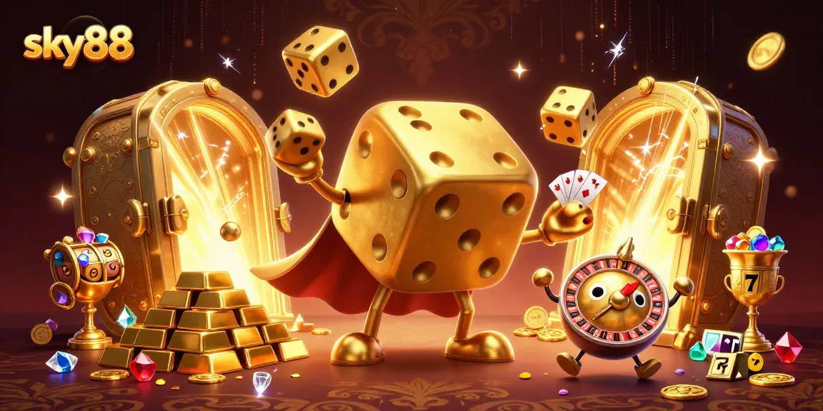 Experience thrilling gameplay with sky88's golden dice and vibrant casino elements.