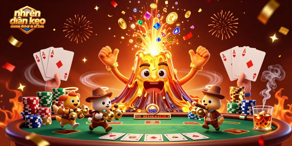 Experience thrilling nhận định kèo nhà cái with energetic characters and dynamic poker elements in vibrant atmosphere.