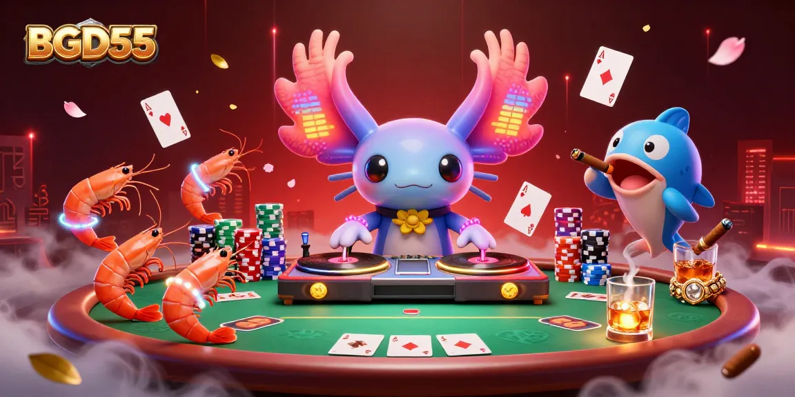 Experience BGD55's vibrant gaming atmosphere with lively characters and colorful casino elements.