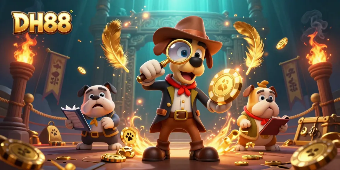 Play and win with DH88 in this vibrant 3D casino treasure hunt illustration.