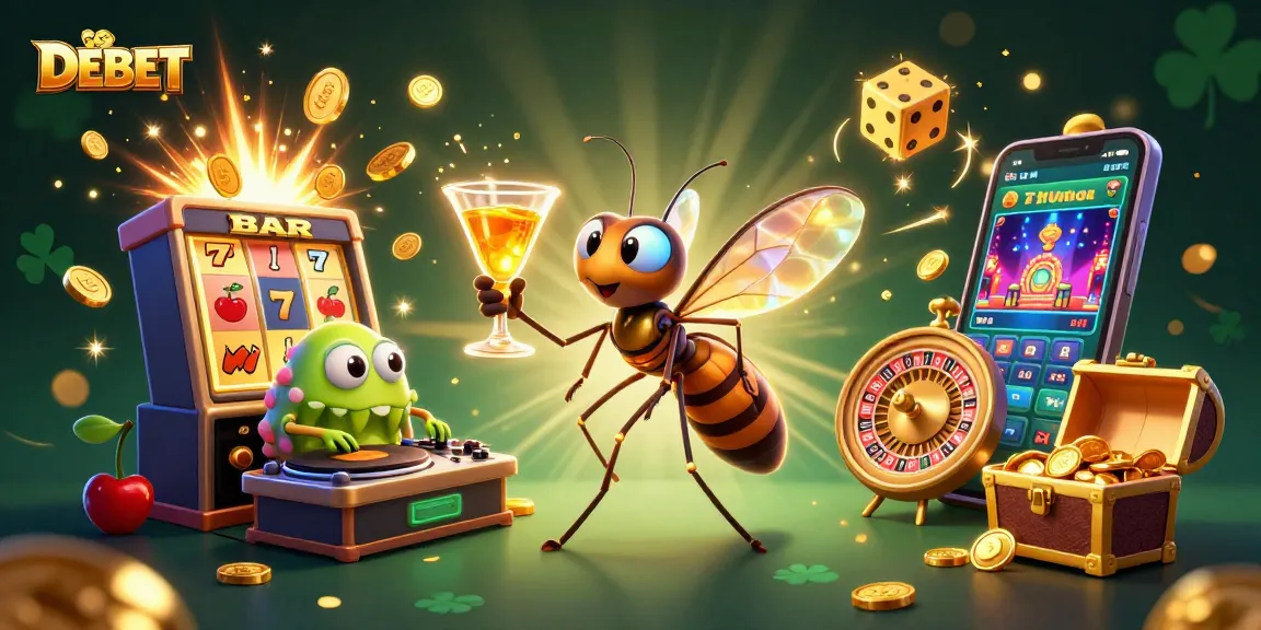 Experience the thrilling DEBET casino ambiance with a dynamic scene full of action and vibrant characters.