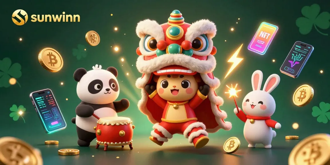 Experience the excitement at sunwinn with a vibrant 3D lion dance and crypto elements in an online casino.