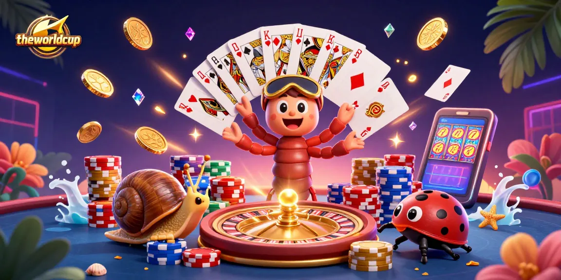 Theworldcup celebrates thrilling gameplay with a millipede dealer, high-roller snail, and excitement in a casino scene.
