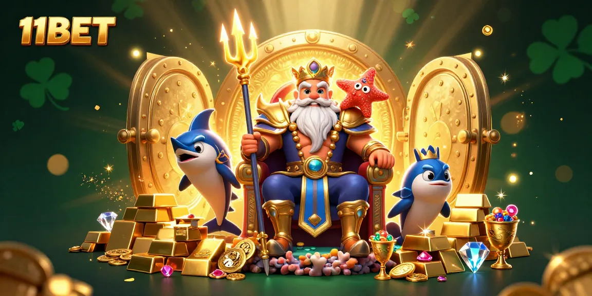 11BET reveals treasures in a vibrant, 3D illustration of Neptune and his sea guard.